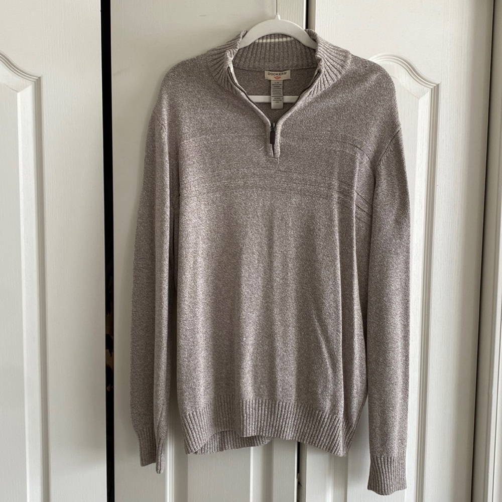 Dockers - Mens Sweater - Quarter Zip - Cream - Large